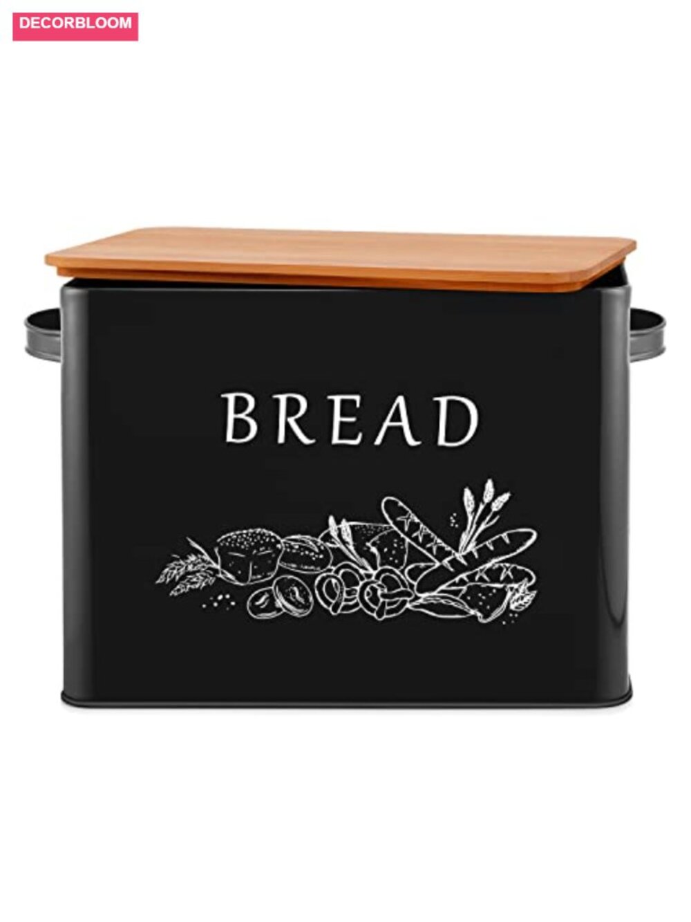 E-far Bread Box Metal Storage Container with Bamboo Lid